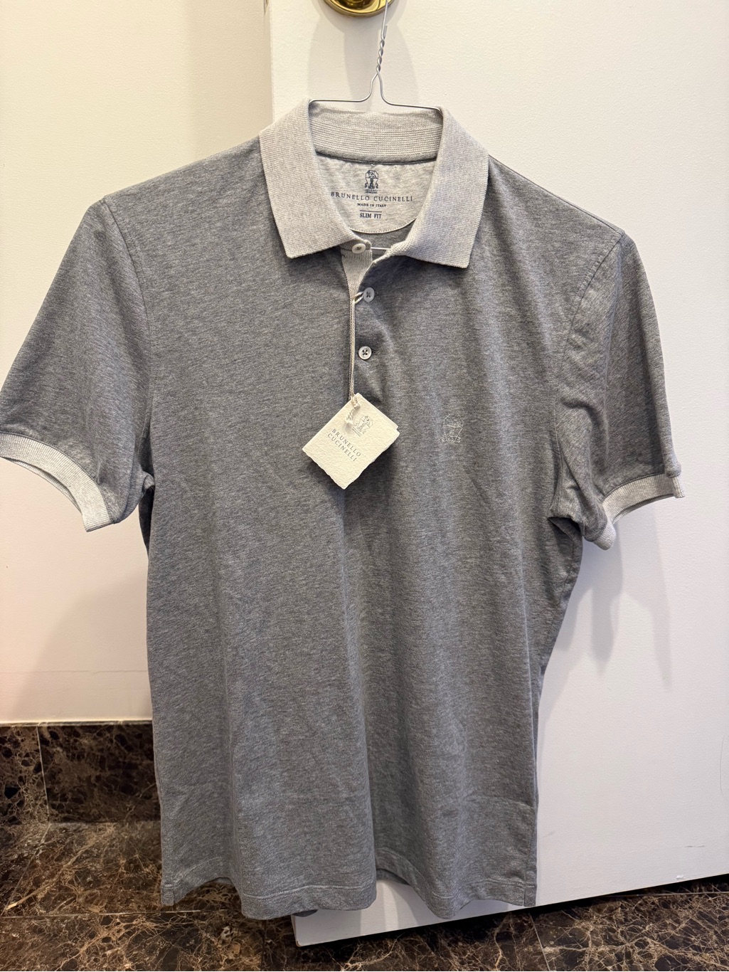 Brunello Cucinelli Light Grey Short-Sleeve Pique Polo